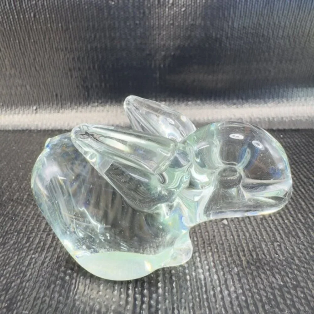 1980s Clear‎ Bunny Rabbit Small Glass Figurine Decorative Vintage Figure Decor